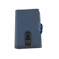 Preview: Pop-Out RFID Mini-Geldbörse Herren Leder Münzfach Kartenhalter Geldband Blau