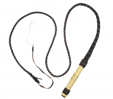 Preview: Bullenpeitsche Whip aus Leder - Handarbeit aus Mexico - mit massiven Holzgriff