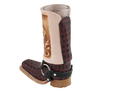 Preview: Schnapsglas im Cowboy Stiefel aus Leder – Handarbeit Mexico –Western GL10