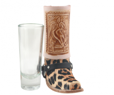 Preview: Schnapsglas im Cowboy Stiefel aus Leder – Handarbeit Mexico –Western GL11