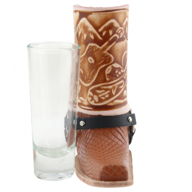 Preview: Schnapsglas im Cowboy Stiefel aus Leder – Handarbeit Mexico –Western GL12