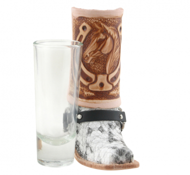 Preview: Schnapsglas im Cowboy Stiefel aus Leder – Handarbeit Mexico –Western GL15