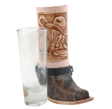 Preview: Schnapsglas im Cowboy Stiefel aus Leder – Handarbeit Mexico –Western GL16