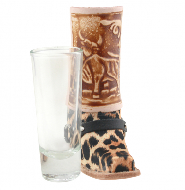 Preview: Schnapsglas im Cowboy Stiefel aus Leder – Handarbeit Mexico –Western GL17