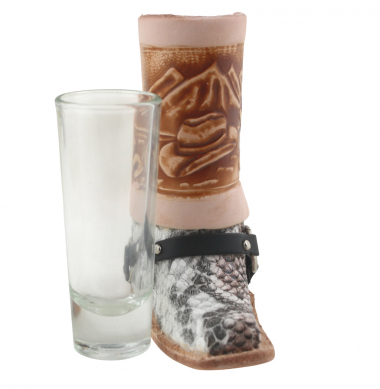 Preview: Schnapsglas im Cowboy Stiefel aus Leder – Handarbeit Mexico –Western GL18