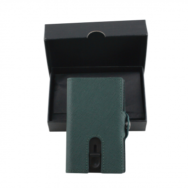 Pop-Out RFID Mini-Geldbörse Herren Leder Münzfach Kartenhalter Geldklammer Grün