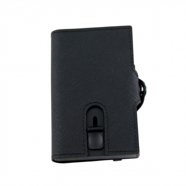 Pop-Out RFID Mini-Geldbörse Herren Leder Münzfach Kartenhalter Geldband Schwarz