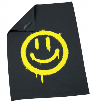 Preview: Geschirrtuch Küchentuch grau "Motiv Smiley" 50cm x 70cm 100%Baumwolle