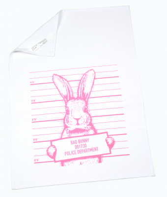 Preview: Geschirrtuch Küchentuch weiß "Motiv Hase" 50cm x 70cm 100%Baumwolle