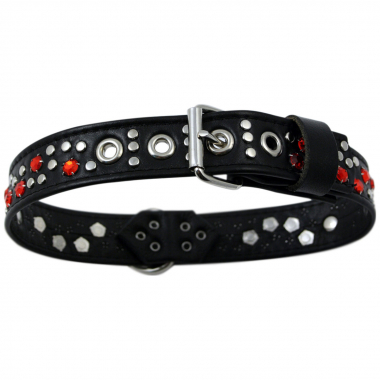 Preview: Hundehalsband Leder Strass Swarovski-Elements M/H012