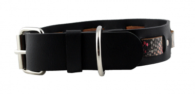 Hundehalsband Leder Schwarz Indi 05 Größe 56 - 62cm Breite 4cm