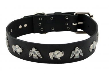 Hundehalsband Leder  Schwarz Halsumfang 40-46cm Breite 4cm Indi07