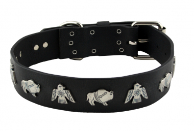 Hundehalsband Leder  Schwarz Halsumfang 56-62cm Breite 4cm Indi07 -