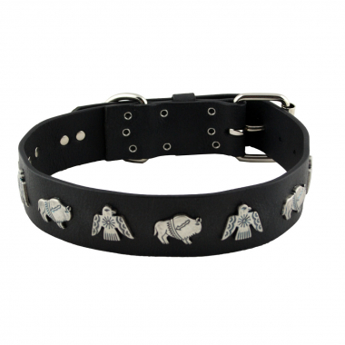 Hundehalsband Leder  Schwarz Halsumfang 56-62cm Breite 4cm Indi07 -