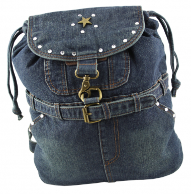 Jeans Rucksack Dunkelblau mit Swarovski-Elements Strass 04