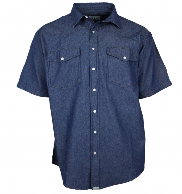 WESTERN-SPEICHER Jeanshemd Kurzarm mit Perlmuttknöpfen Baumwolle Blau  Größe S - 4XL