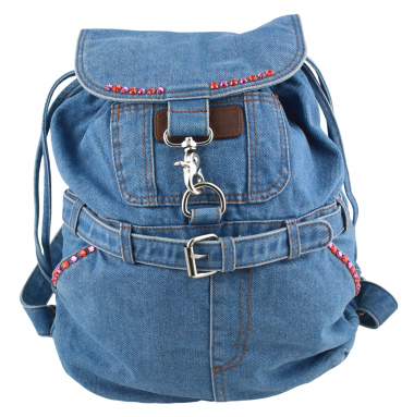 Jeans Rucksack Blau mit Glas Steinen Strass 24