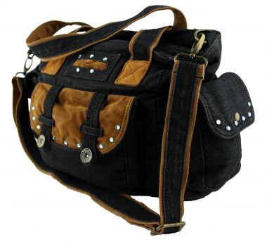 Jeanstasche Schultertasche Schwarz mit Swarovski-Elements Strass C14