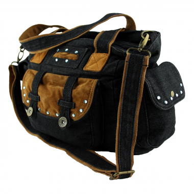 Jeanstasche Schultertasche Schwarz mit Swarovski-Elements Strass C14