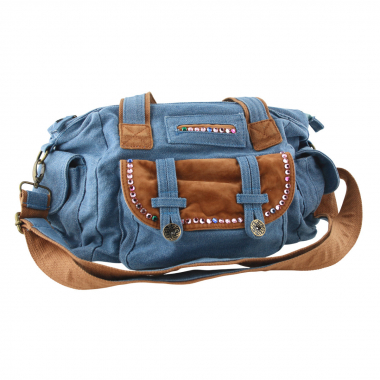 Jeanstasche Denim Schultertasche Blau mit Glas Steinen Strass C24