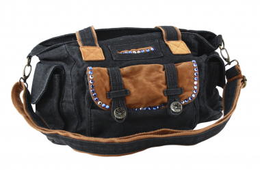 Jeanstasche Denim Schultertasche Schwarz mit Glas Steinen Strass C25