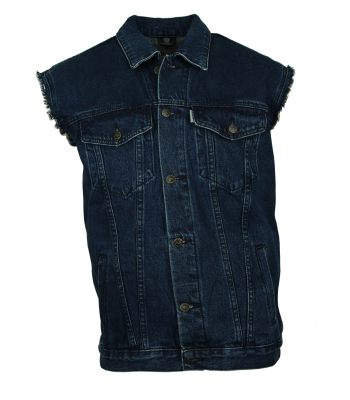 WESTERN-SPEICHER Jeansweste Herren Denim Biker Weste Kutte Fransen dunkelblau S - 4XL