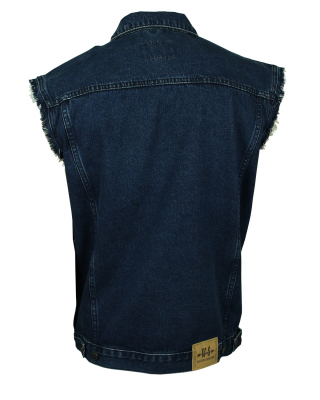 WESTERN-SPEICHER Jeansweste Herren Denim Biker Weste Kutte Fransen dunkelblau S - 4XL