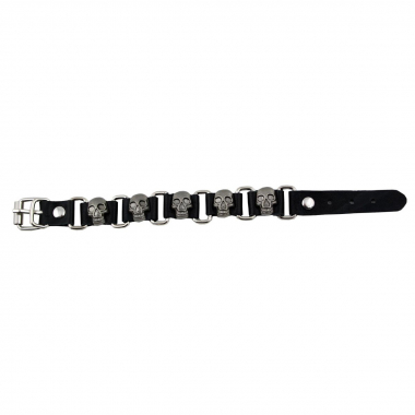 Preview: Armband Leder Schwarz Totenkopf