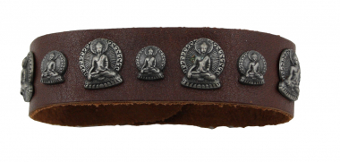 Armband Leder braun mit Motivnieten Buddha