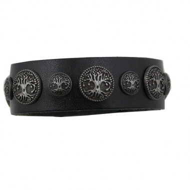 Armband Leder schwarz mit Motivnieten Baum des Lebens