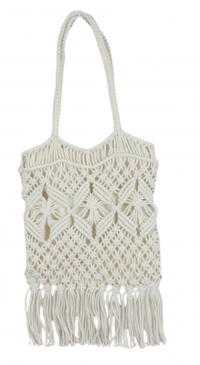 Preview: Makramee Tasche Damen Schultertasche Häkeltasche Fransen Geflochten beige MT 12