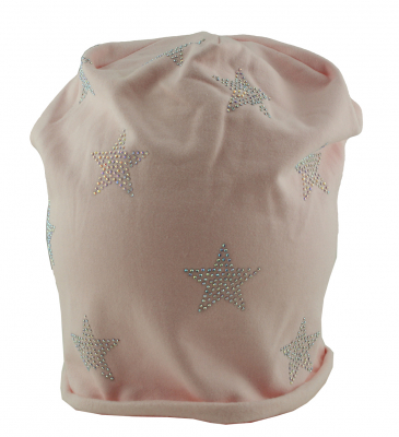 Mütze Beanie Damen Glitzer mit Strass Applikationen Sterne Rosa B10 onesize