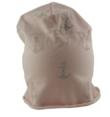 Mütze Beanie Damen Glitzer mit Strass Applikationen Anker Rosa B06 onesize