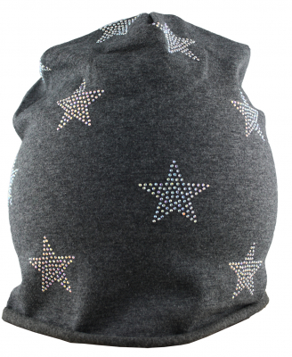 Mütze Beanie Damen Glitzer mit Strass Applikationen Stern Grau B04 onesize