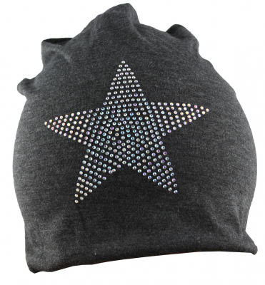 Mütze Beanie Damen Glitzer mit Strass Applikationen Stern Grau B05 onesize