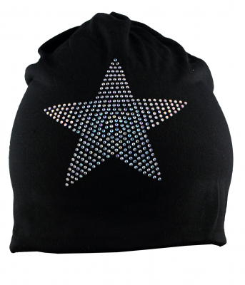 Mütze Beanie Damen Glitzer mit Strass Applikationen Stern Schwarz B01 onesize