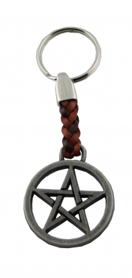 Schlüsselanhänger Pentagramm mit geflochtenem Lederband