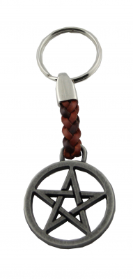 Schlüsselanhänger Pentagramm mit geflochtenem Lederband