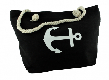 Shopper Strandtasche Handtasche Damentasche mit Reißverschluss Anker 02 schwarz