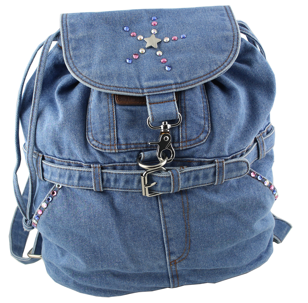 Jeansartikel, Lederartikel, Strassartikel online kaufen - Jeans Rucksack  Blau mit Swarovski-Elements Strass 16