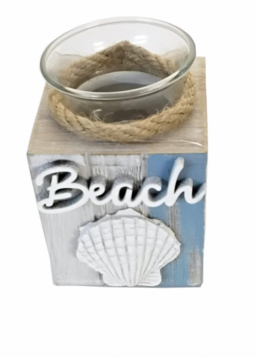 Teelichthalter Beach aus Holz, 7x7x10cm