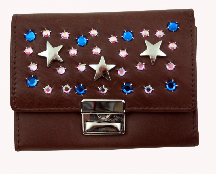 WESTERN-SPEICHER Geldbörse Portemonnaie Leder Strass  Swarovski Elements Kati 182b