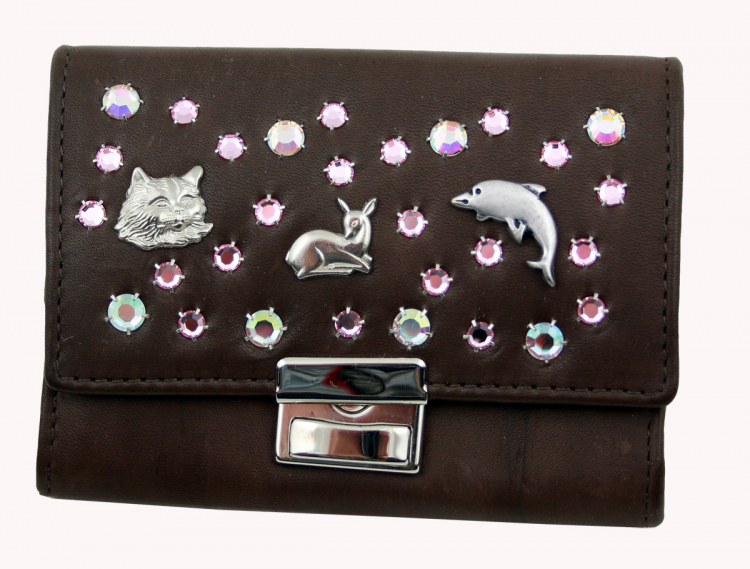 WESTERN-SPEICHER Geldbörse Portemonnaie Leder Strass  Swarovski Elements Kati 186b