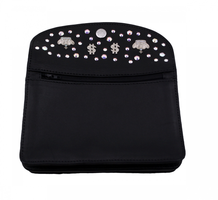WESTERN-SPEICHER Große Geld Börse Portemonnaie Leder Strass Swarovski Elements Hanna11
