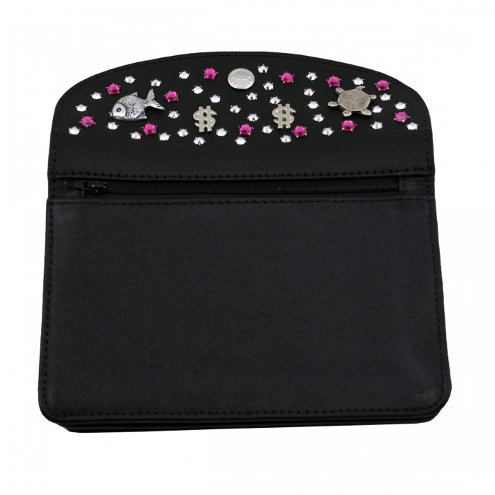 WESTERN-SPEICHER Große Geld Börse Portemonnaie Leder Strass Swarovski Elements Hanna16