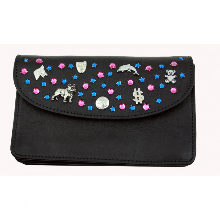 WESTERN-SPEICHER Große Geld Börse Portemonnaie Leder Strass Swarovski Elements Hanna 155