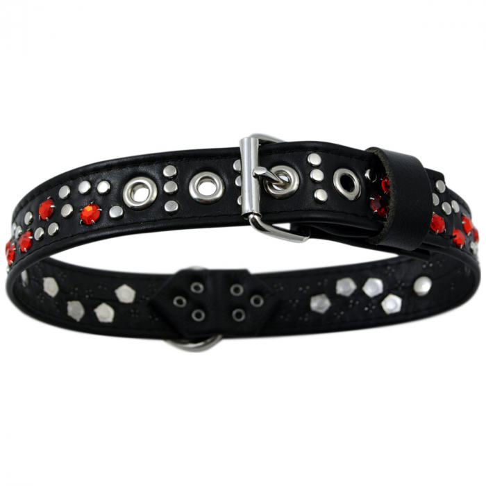 Hundehalsband Leder Strass Swarovski-Elements M/H012