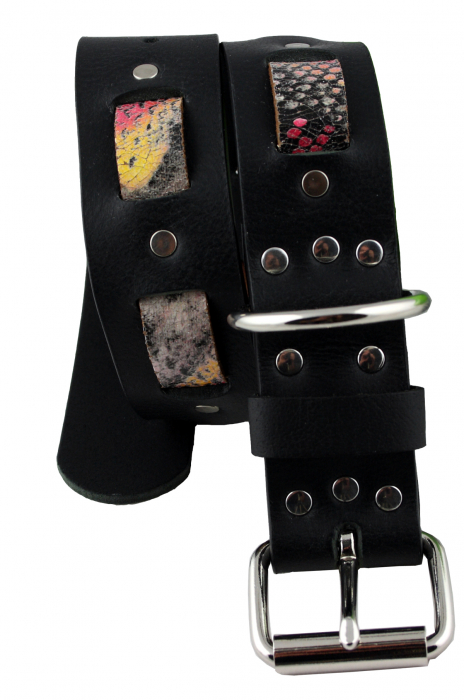 Hundehalsband Leder Schwarz Indi 05 Größe 56 - 62cm Breite 4cm