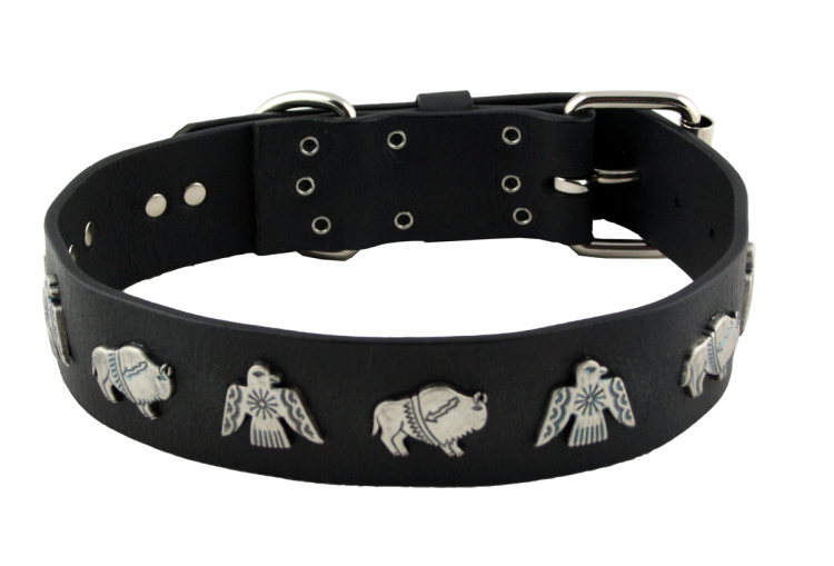Hundehalsband Leder  Schwarz Halsumfang 40-46cm Breite 4cm Indi07