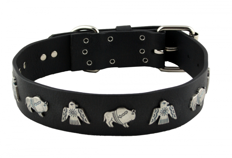 Hundehalsband Leder  Schwarz Halsumfang 56-62cm Breite 4cm Indi07 -
